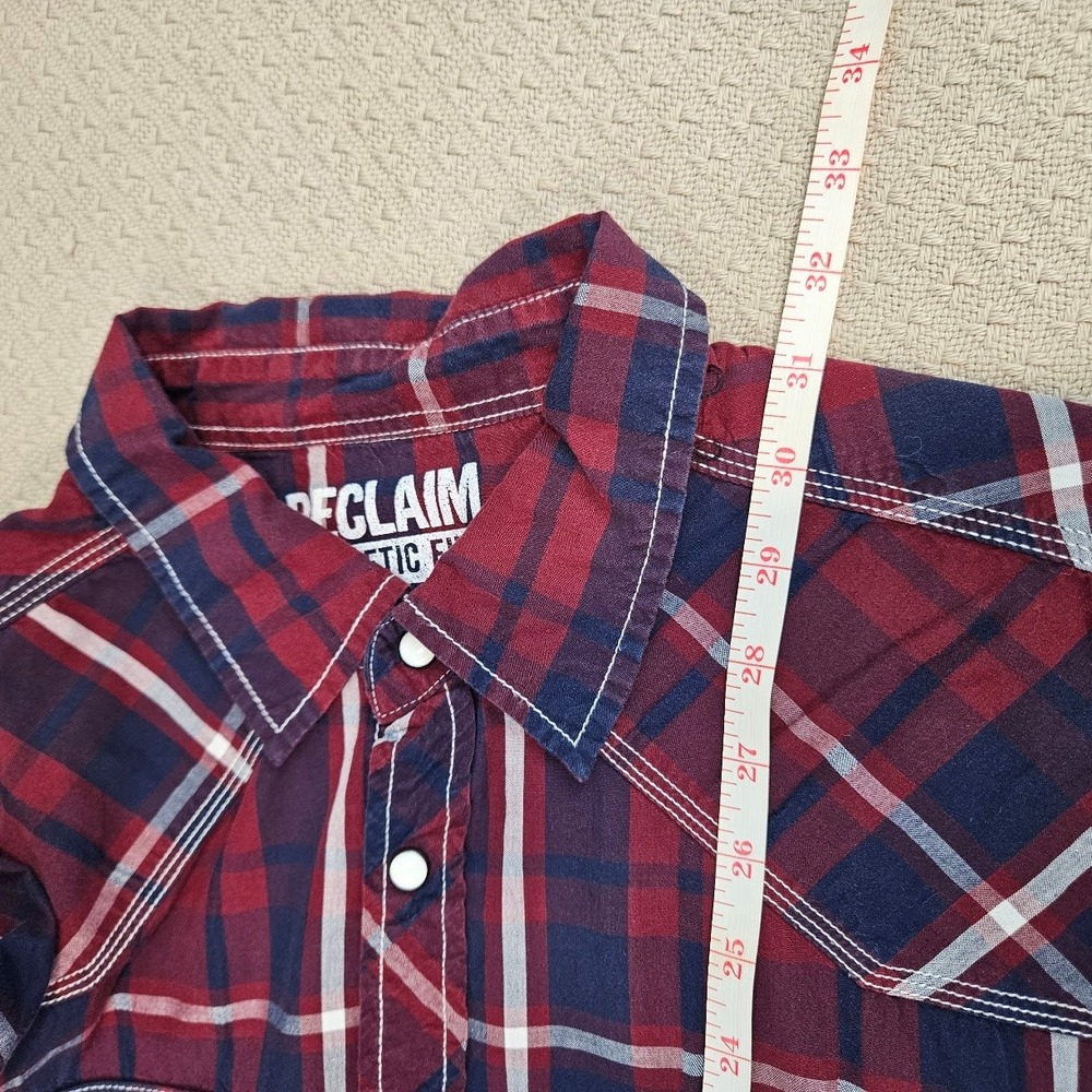 RECLAIM | Mens Athletic Fit Western Plaid Snap Button Down Shirt Red Navy XL - Picture 10 of 15